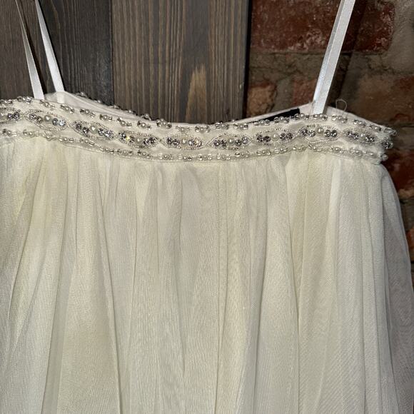 Sequin Hearts Ivory Sheer Tulle Lined Skirt Jeweled Waist Sz 3 asymmetrical Hem - Picture 4 of 12